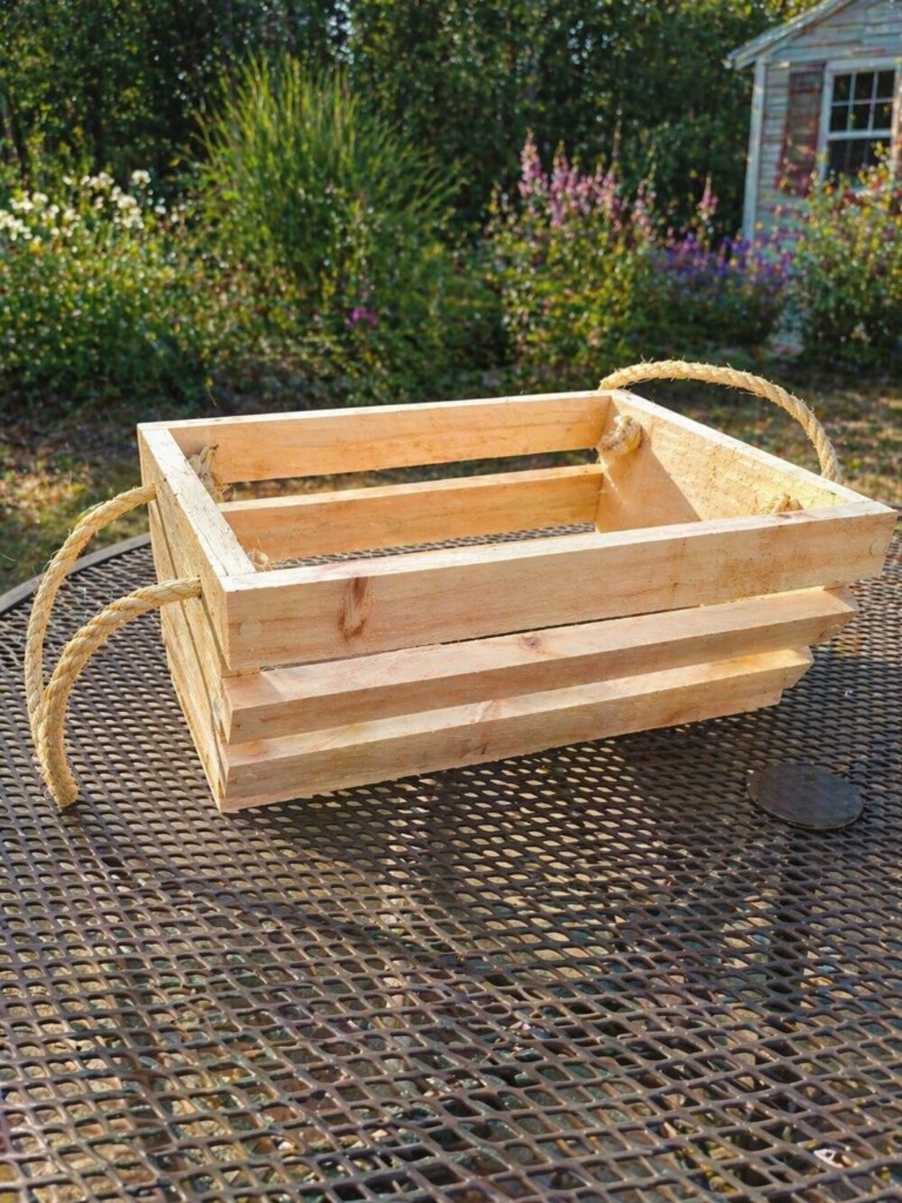 Handmade Cedar Farmhouse Basket Rope Handles Rustic Cottagecore Decor - Picture 4 of 4